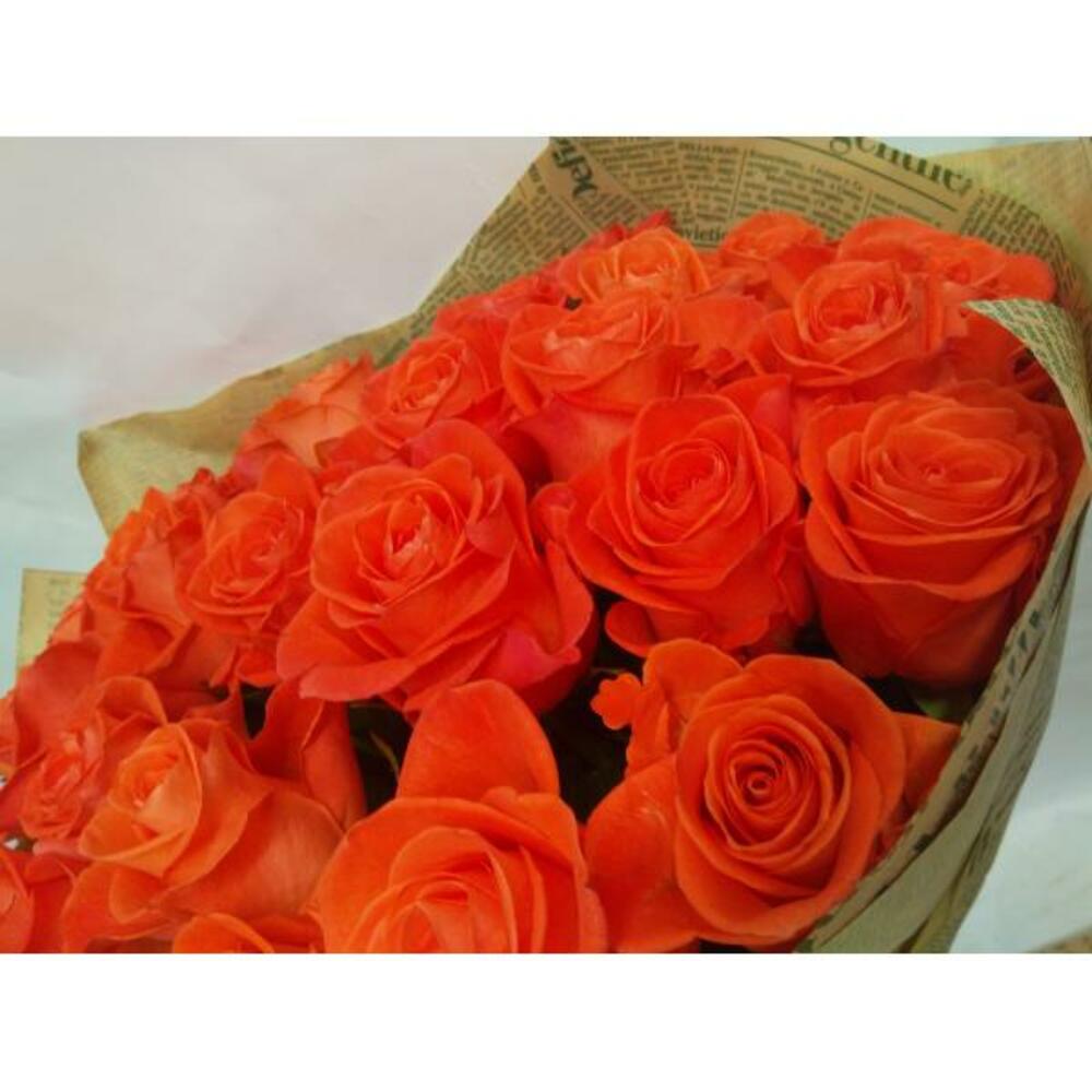 Букет из 25 роз, Вау, рыжие длиной 60 см, производства Россия